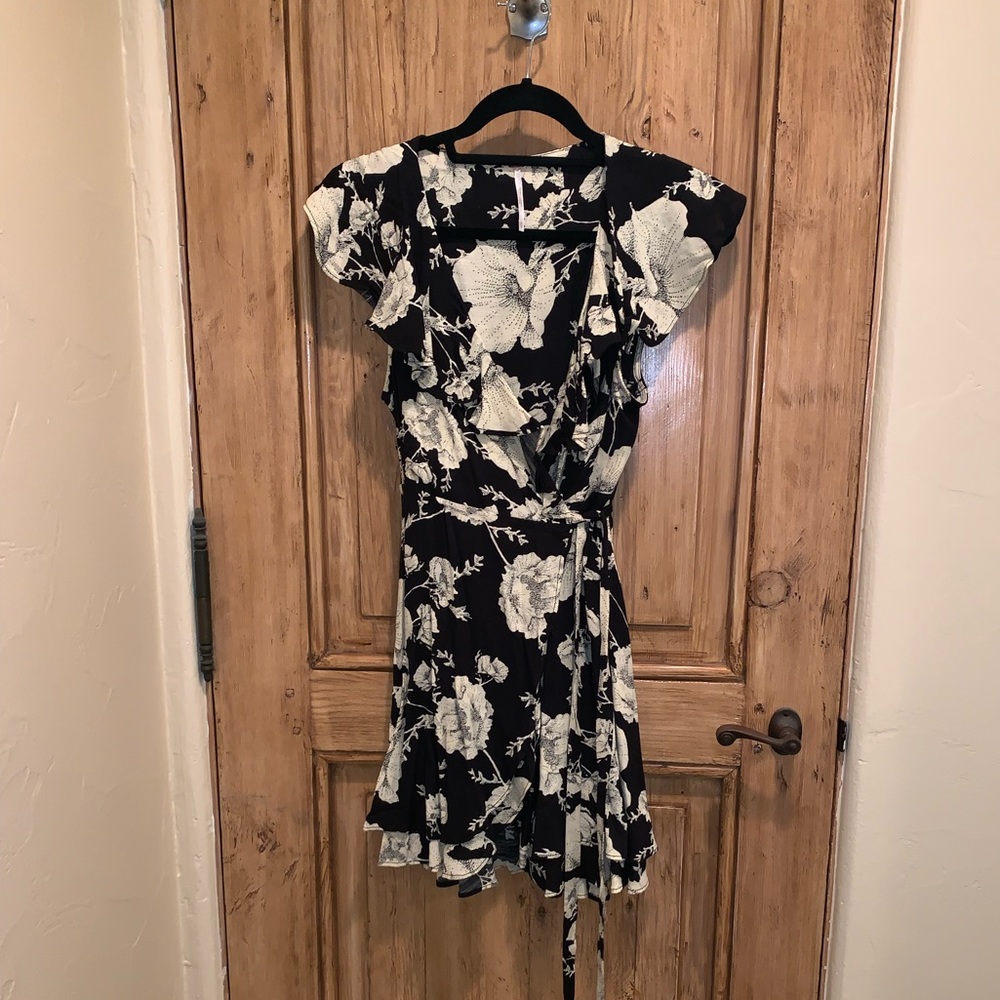 Free people black and white floral wrap dress
